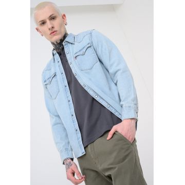 Camasa de denim cu buzunare pe piept Barstow - Albastru pal/Albastru