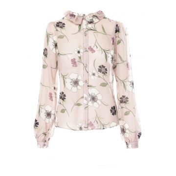 Camasa de matase cu imprimeu floral - Roz pudrat