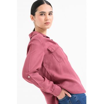 Camasa din amestec de in cu buzunare pe piept - Violet tyrian