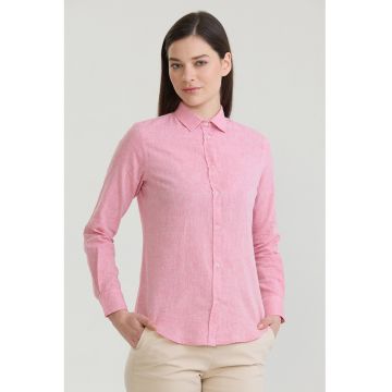 Camasa din amestec de in cu maneci lungi - Roz pastel