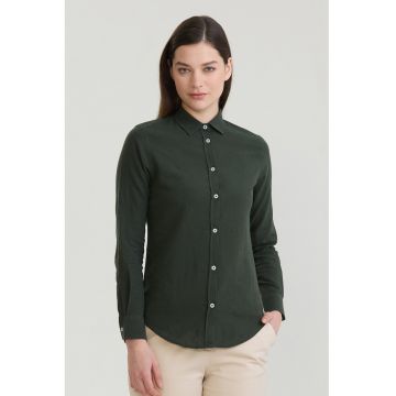 Camasa din amestec de in cu maneci lungi - Verde padure