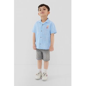 Camasa din bumbac cu model in dungi - Alb/Albastru