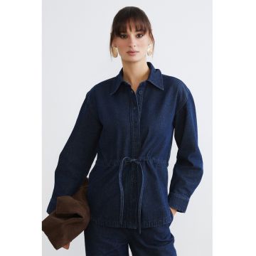 Camasa din denim cu cordon - Bleumarin