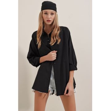 Camasa lejera din bumbac cu maneci cazute - Negru - Negru