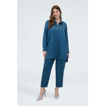 Camasa lunga cu aspect de satin - Albastru inchis