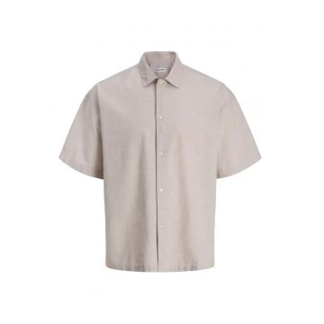 Camasa oversize cu maneca scurta barbati - din amestec de in - Bej