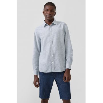 Camasa regular fit din bumbac si in - Alb/Bleumarin
