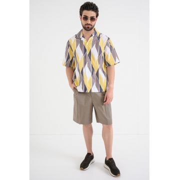 Camasa relaxed fit cu logo - Alb/Gri/Galben
