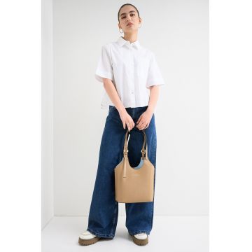 Camasa relaxed fit din bumbac organic cu maneci scurte - Alb optic