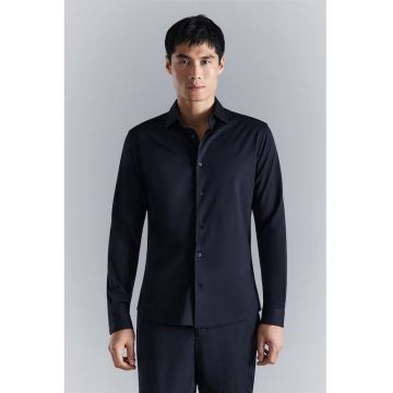 Camasa slim fit din amestec de bumbac - Albastru ultramarin