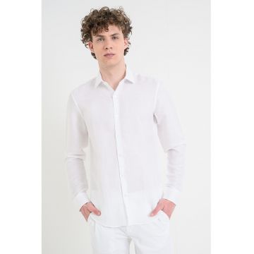 Camasa slim fit din amestec de lyocell si in - Alb
