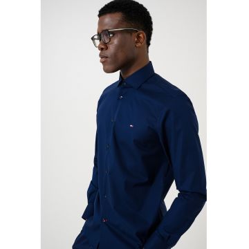 Camasa uni din amestec de bumbac organic - Bleumarin