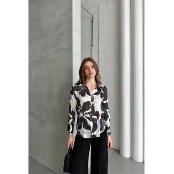 Camasi dama -  camasa cu imprimeu abstract - negru - poliester