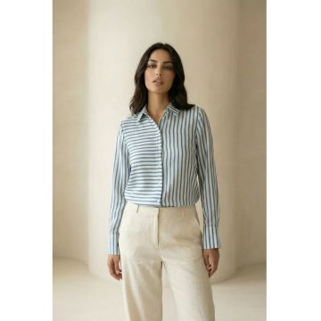 Camasi dama -  camasa cu nasturi - albastru cerulean - 100% poliester