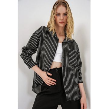 Camasi dama -  camasa supradimensionata cu maneca lunga - neagra - 77% viscoza - 15% nailon - 8% poliester