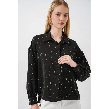 Camasi dama -  camasa supradimensionata cu maneca lunga - negru - 100% poliester