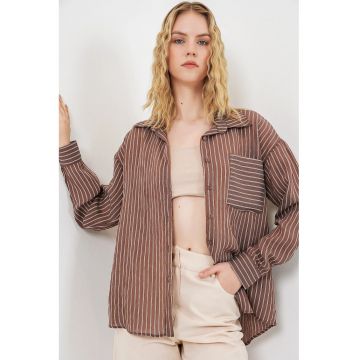 Camasi dama -  camasa supradimensionata - dungi - maro mocha - viscoza