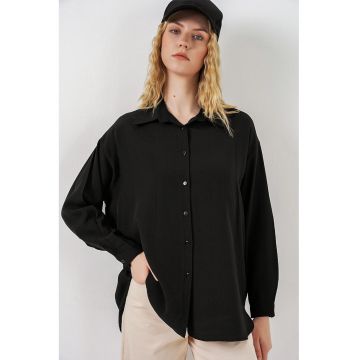 Camasi dama -  camasa supradimensionata - negru - poliester-bumbac