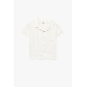 cardigan cu maneci scurte si revere decupate - Alb