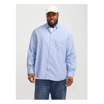 Plus Camasa barbati big sizes - din amestec de bumbac si in - Albastru
