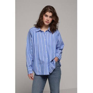 Tricou lejer din bumbac cu dungi - Alb/Albastru lavanda