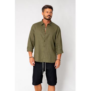 Cămașă bărbați -  100% in - mânecă lungă - verde închis - Verde