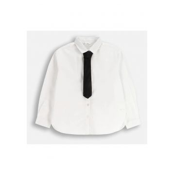 Camasa alba cu maneca lunga -  croiala oversize - guler clasic - bumbac - pentru fete