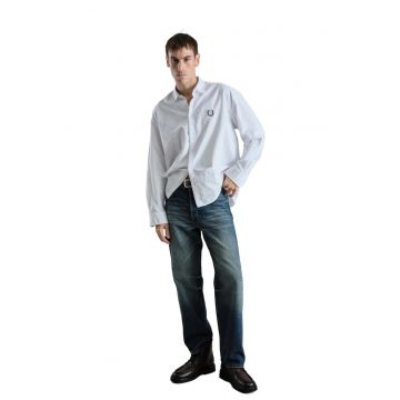 Camasa barbati -  brodata - alb - bumbac - maneca lunga - croiala regular fit