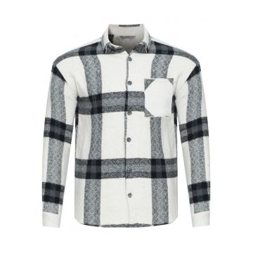 Camasa barbati -  carouri negru-crem - croi regular - 95% bumbac - 5% lycra
