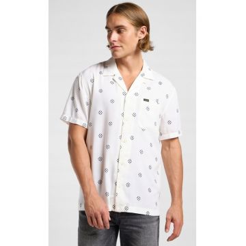 Camasa barbati -  croiala lejera - alb/albastru - model geometric - viscoza