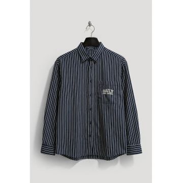 Camasa barbati -  cu maneca lunga - dungi - broderie - bleumarin - bumbac/poliester