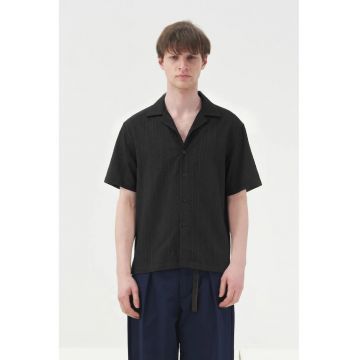 Camasa barbati -  din bumbac texturat - cu maneca scurta - negru