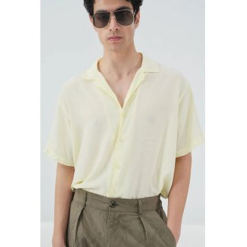 Camasa barbati -  maneca scurta - galben - tencel si in