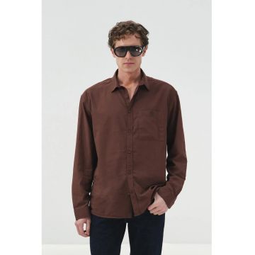 Camasa barbati -  regular fit - cu maneca lunga - buzunar - maro - bumbac