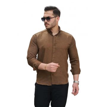 Camasa barbati -  Regular Fit - texturata - maro - bumbac/poliester/elastan -