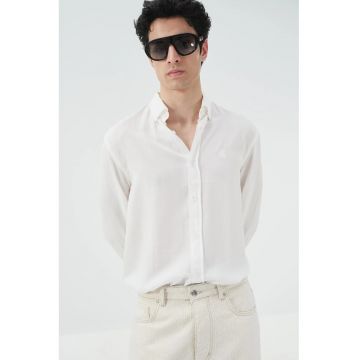 Camasa barbati -  Tencel - alb - cu nasturi