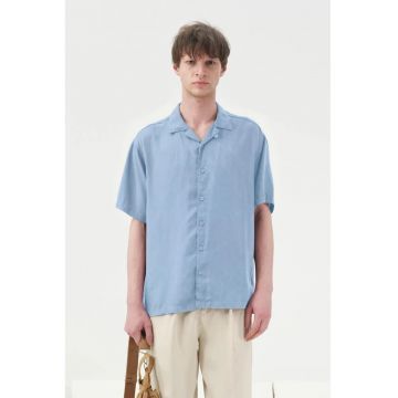 Camasa casual barbati -  maneca scurta - albastru - amestec de in si tencel