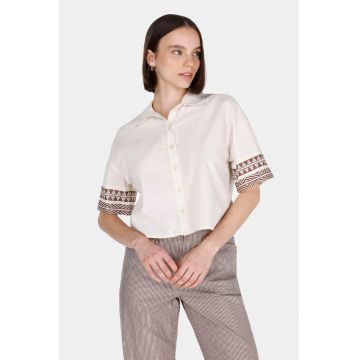 Camasa cu garnituri cu model - Maro/Crem