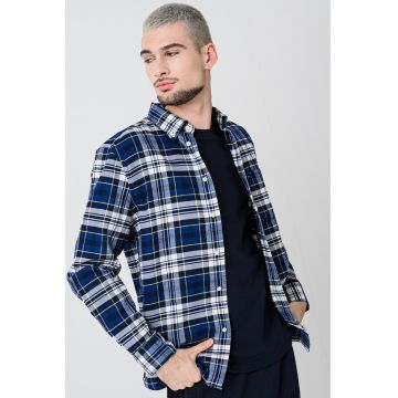 Camasa cu model in carouri si guler fixat cu nasturi - Alb/Galben/Bleumarin