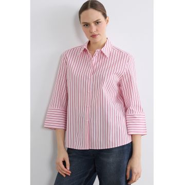 Camasa cu model in dungi si maneci ample - Rosu/Roz