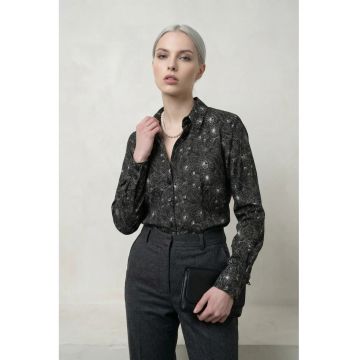 Camasa dama  camasa cu imprimeu abstract - negru - poliester - maneca lunga