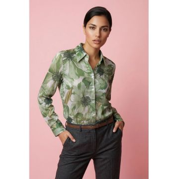 Camasa dama -  camasa cu imprimeu floral - verde - poliester - maneca lunga
