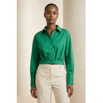 Camasa dama -  camasa scurta casual cu nasturi - verde pin - bumbac