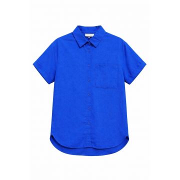 Camasa dama -  maneca scurta - buzunar - albastru cobalt - bumbac si poliester