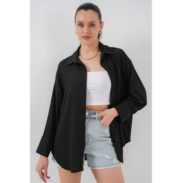 Camasa dama -  supradimensionata - maneca lunga - negru - jerseu -