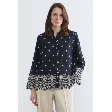 Camasa de bumbac cu broderie - Bleumarin