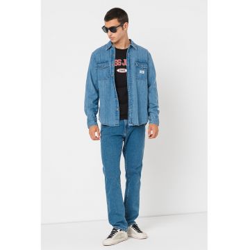 Camasa de denim cu buzunare pe piept - Albastru prafuit