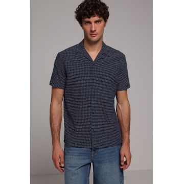 Camasa din amestec de bumbac cu model - Alb/Bleumarin