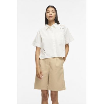 Camasa din bumbac organic cu broderie din dantela Sangallo - Alb