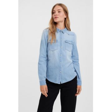 Camasa din chambray cu maneci lungi - Albastru deschis